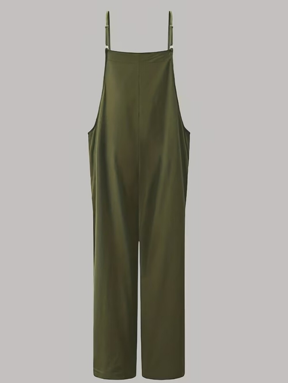 NEW Lightweight Boho Army Green Wide Leg Jumpsuit Adj Skinny Straps Pockets MED - Picture 2 of 13